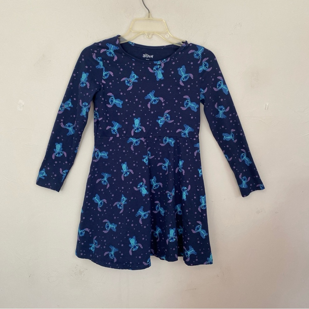 Disney Stitch Navy Blue purple skater dress size L 10-12